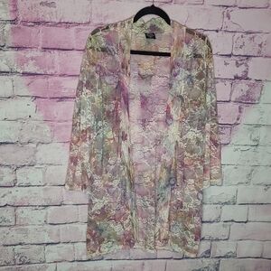 Y2K CAL STYLE FLORAL SHEER LACE OPEN FRONT DUSTER CARDIGAN FAIRYCORE WHIMSYGOTH